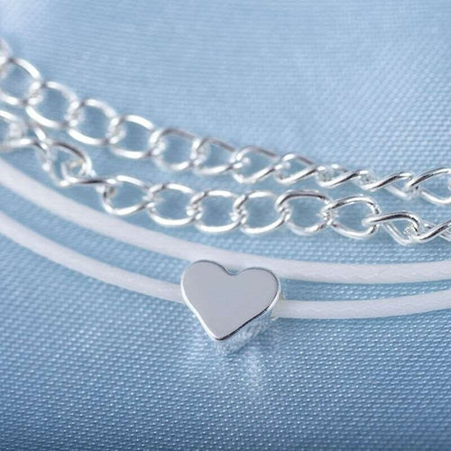 Silver Heart Multi Chain Anklet